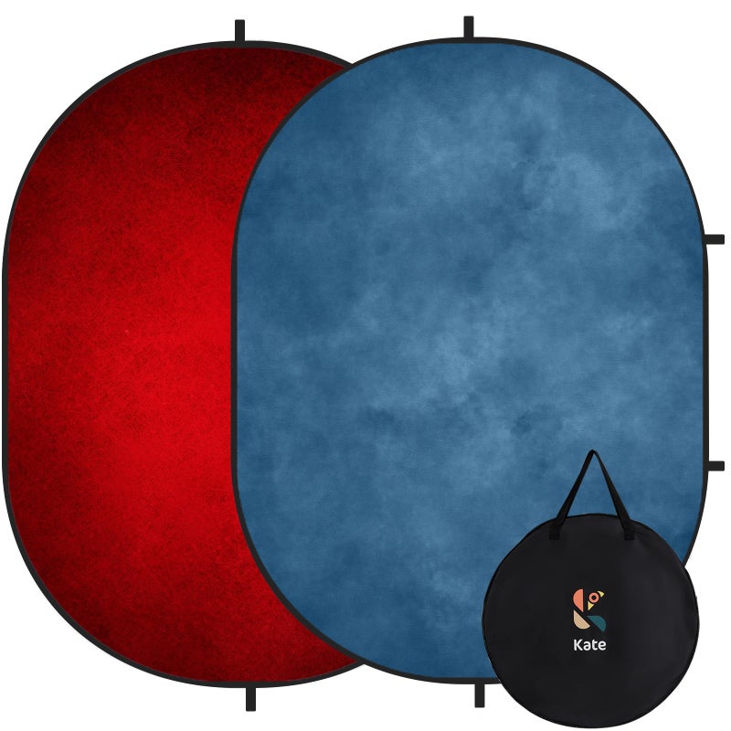 Kate Collapsible Backdrop Blue Pop Up Backdrops Red Portable Background for Portrait Photography, for Video, for Live Stream, 5x6.5ft - Image 1